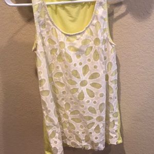 Yellow tank top with lace over lay